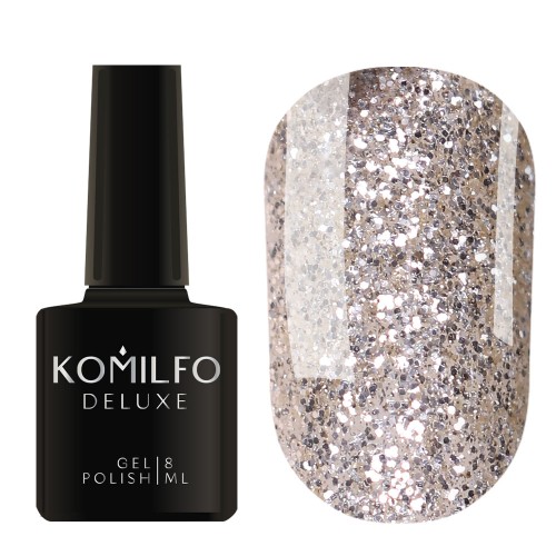 Gel Polish Komilfo DeLuxe Series G006 (dark silver saturated glitter with a golden sheen), 8 ml Gel Polish Komilfo DeLuxe Series G006 (dark silver saturated glitter with a golden sheen), 8 ml