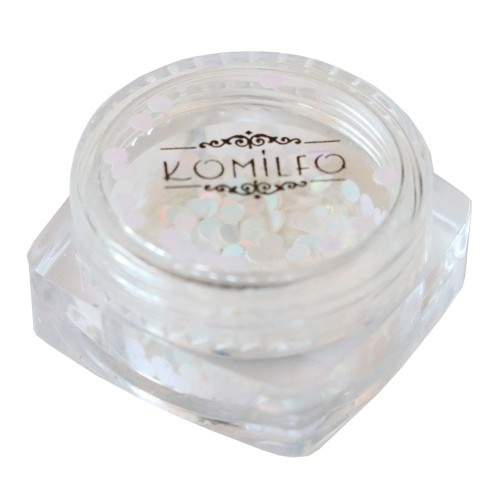 Komilfo disco design №041, white, hologram, (pink overflow), 2 mm, (1 g)