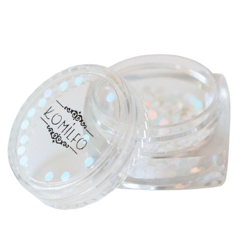 Komilfo disco design №041, white, hologram, (pink overflow), 2 mm, (1 g)
