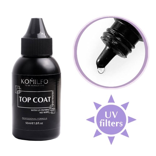 Komilfo No Wipe Top – top for gel polish without a sticky layer with UV filters (no brush), 50 ml Komilfo No Wipe Top – top for gel polish without a sticky layer with UV filters (no brush), 50 ml