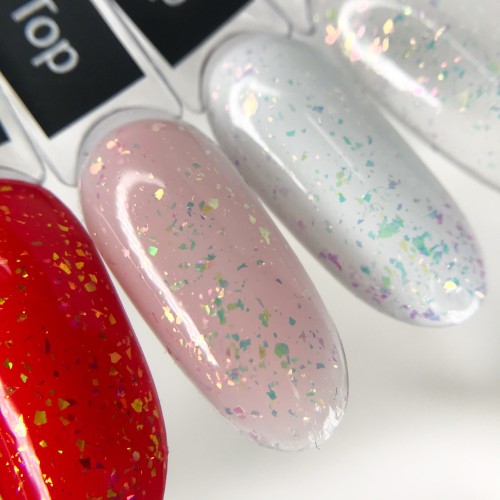 Komilfo No Wipe Chameleon Top – top without a sticky layer with unicorn flakes, 8 ml