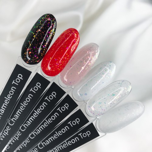 Komilfo No Wipe Chameleon Top – top without a sticky layer with unicorn flakes, 8 ml