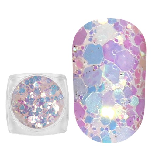 Komilfo photochromic sequins MIX-001, mix sizes, (white/violet photochrome), 2.5 g Komilfo photochromic sequins MIX-001, mix sizes, (white/violet photochrome), 2.5 g