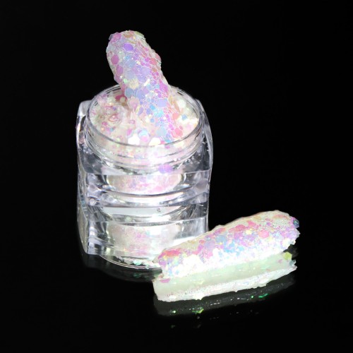 Komilfo photochromic sequins MIX-001, mix sizes, (white/violet photochrome), 2.5 g