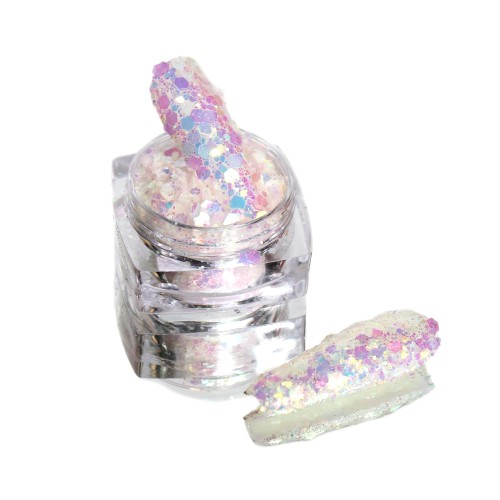 Komilfo photochromic sequins MIX-001, mix sizes, (white/violet photochrome), 2.5 g