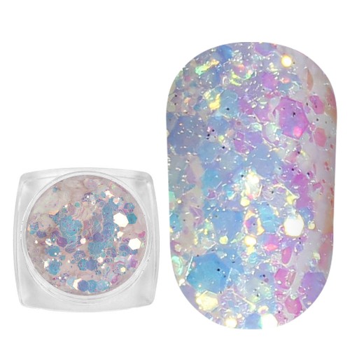 Komilfo photochromic sequins MIX-002, mix sizes, (white/blue photochrome), 2.5 g Komilfo photochromic sequins MIX-002, mix sizes, (white/blue photochrome), 2.5 g