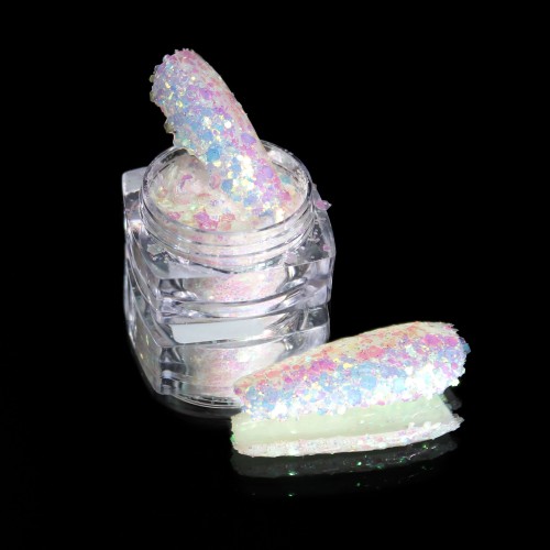 Komilfo photochromic sequins MIX-002, mix sizes, (white/blue photochrome), 2.5 g