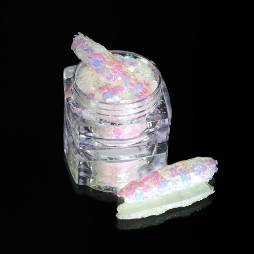 Komilfo photochromic sequins MIX-003, mix sizes, (lilac/pink-blue photochrome), 2.5 g