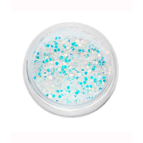 Komilfo disco design №024, hexagons, white, hologram, (blue overflow), (1 g) Komilfo disco design №024, hexagons, white, hologram, (blue overflow), (1 g)