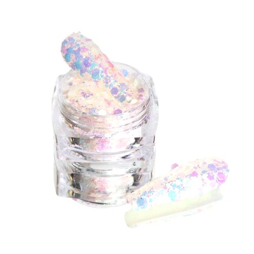 Komilfo photochromic sequins MIX-004, mix sizes, (milky/violet photochrome), 2.5 g