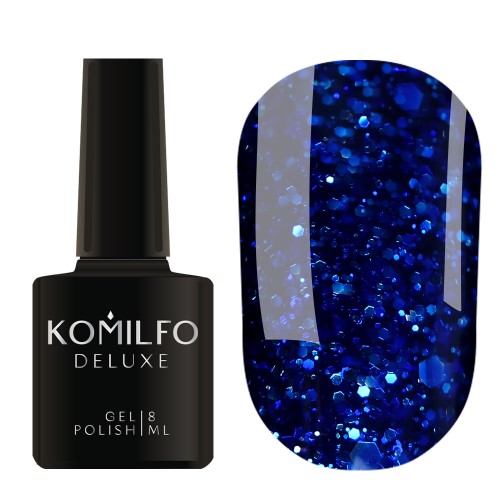 Gel Polish Komilfo Stardust Glitter 008 (deep blue with different sizes of glitter), 8 ml Gel Polish Komilfo Stardust Glitter 008 (deep blue with different sizes of glitter), 8 ml