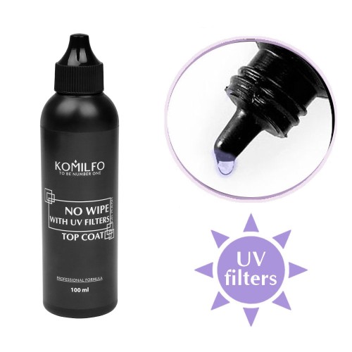 Komilfo No Wipe UV Top – top for gel polish without a sticky layer with UV filters, 100 ml Komilfo No Wipe UV Top – top for gel polish without a sticky layer with UV filters, 100 ml