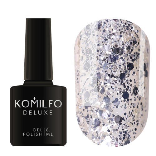 Gel Polish Komilfo DeLuxe Series G002 (silver, large glitter), 8 ml Gel Polish Komilfo DeLuxe Series G002 (silver, large glitter), 8 ml