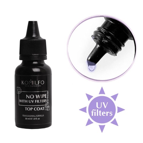 Komilfo No Wipe UV Top – top for gel polish without a sticky layer with UV filters, 30 ml Komilfo No Wipe UV Top – top for gel polish without a sticky layer with UV filters, 30 ml