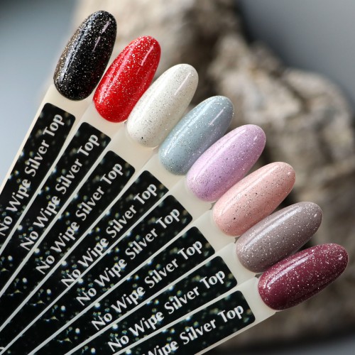 Komilfo No Wipe Silver Top top WITHOUT sticky layer with silver micro-shine, 8 ml