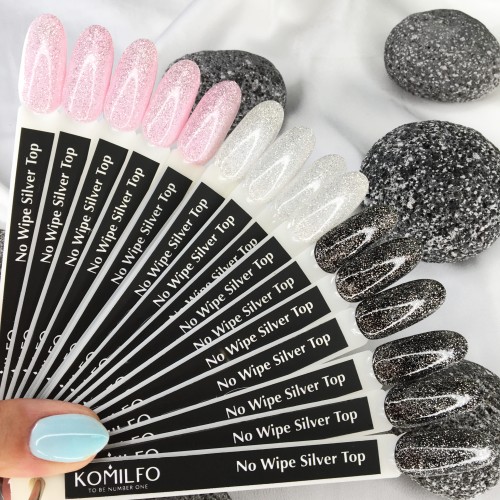 Komilfo No Wipe Silver Top top WITHOUT sticky layer with silver micro-shine, 8 ml