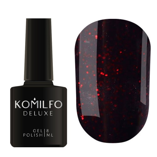 Gel Polish Komilfo DeLuxe Series G024 (black with red glitters), 8 m Gel Polish Komilfo DeLuxe Series G024 (black with red glitters), 8 m
