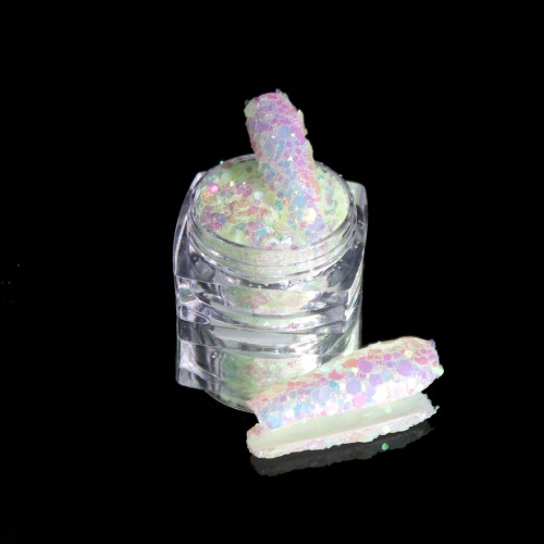 Komilfo photochromic sequins MIX-008, mix sizes, (green/gray photochrome), 2.5 g