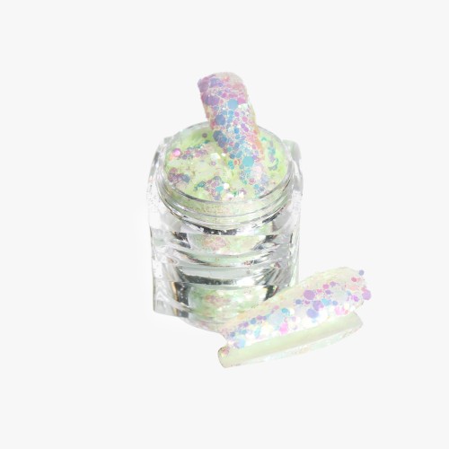 Komilfo photochromic sequins MIX-008, mix sizes, (green/gray photochrome), 2.5 g