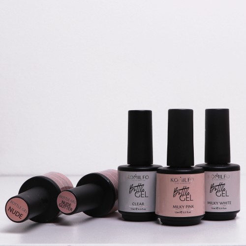 Komilfo Bottle Gel Nude Glitter With Brush, 15 ml