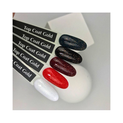 Komilfo No Wipe Top Gold – top without a sticky layer with gold glitter, 8 ml