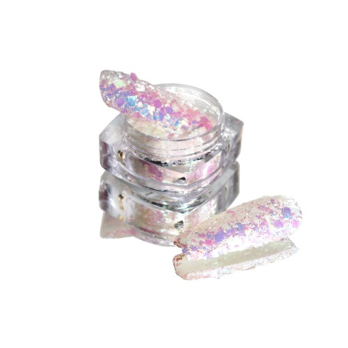 Komilfo photochromic sequins MIX-009, mix sizes, (white/violet photochrome), 2.5 g